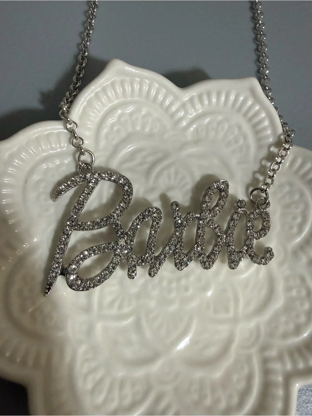 Women Silvery  Barbie Theme Bling Charm Thin Cubic Zirconia Cuban Chain Necklace